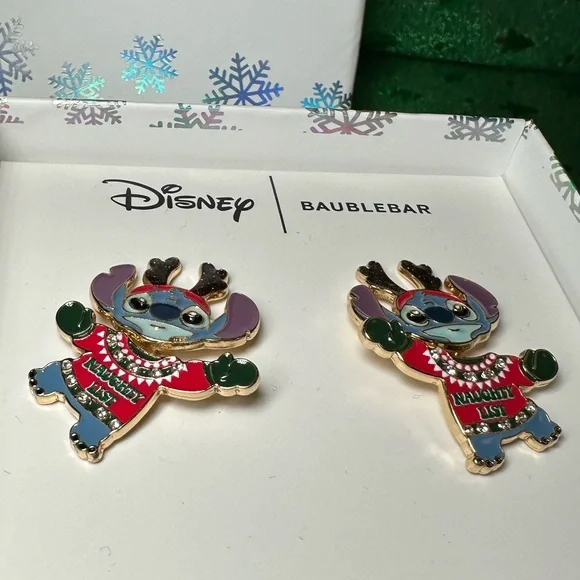 BaubleBar x Disney Stitch Naughty List Sweater Reindeer Antlers post earrings - Picture 10 of 11